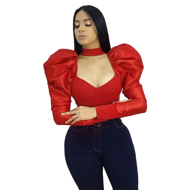 

High Quality V Neck Stitching Puff Sleeve Top