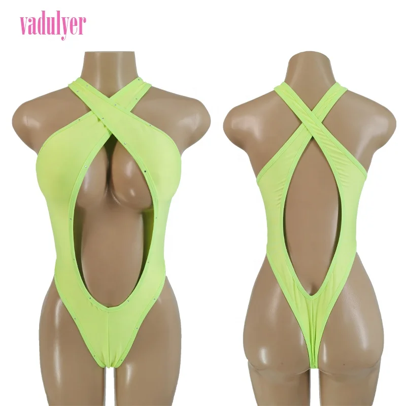 

Vadulyer Wholesale Exotic Dancewear Monokini Rhinestone Set Outfits Exotic Designer Stripper Outfit, Picture