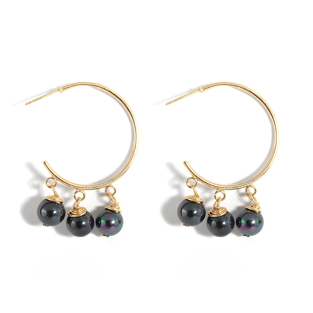 

Personality Cute 18k Gold Plated Hoop Earrings With Black Shell Pearl Wholesale Hawaiian Jewelry Women Gift