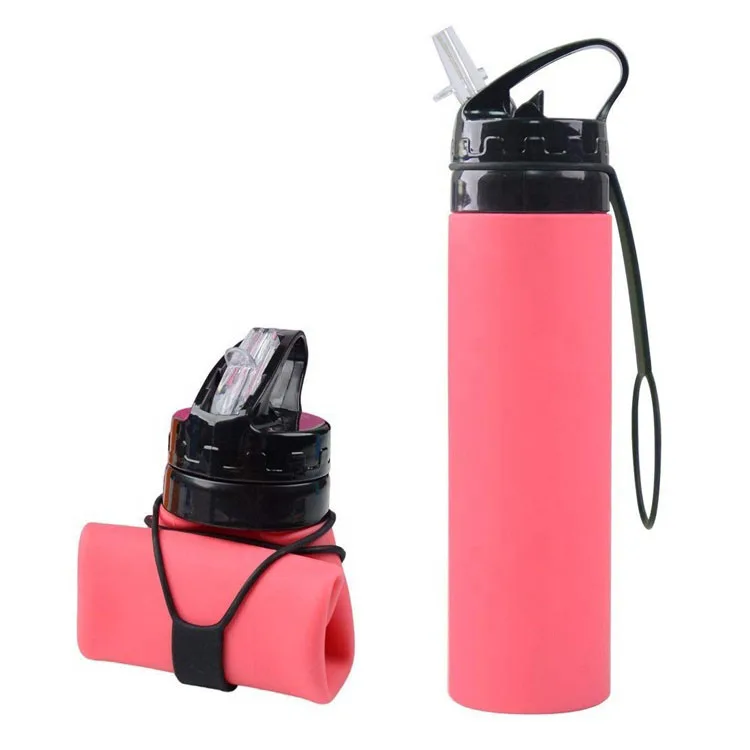 

Hot sale 600ml Empty Collapsible silicone bpa free sports plastic water bottle, Black;blue;white;green;pink ect