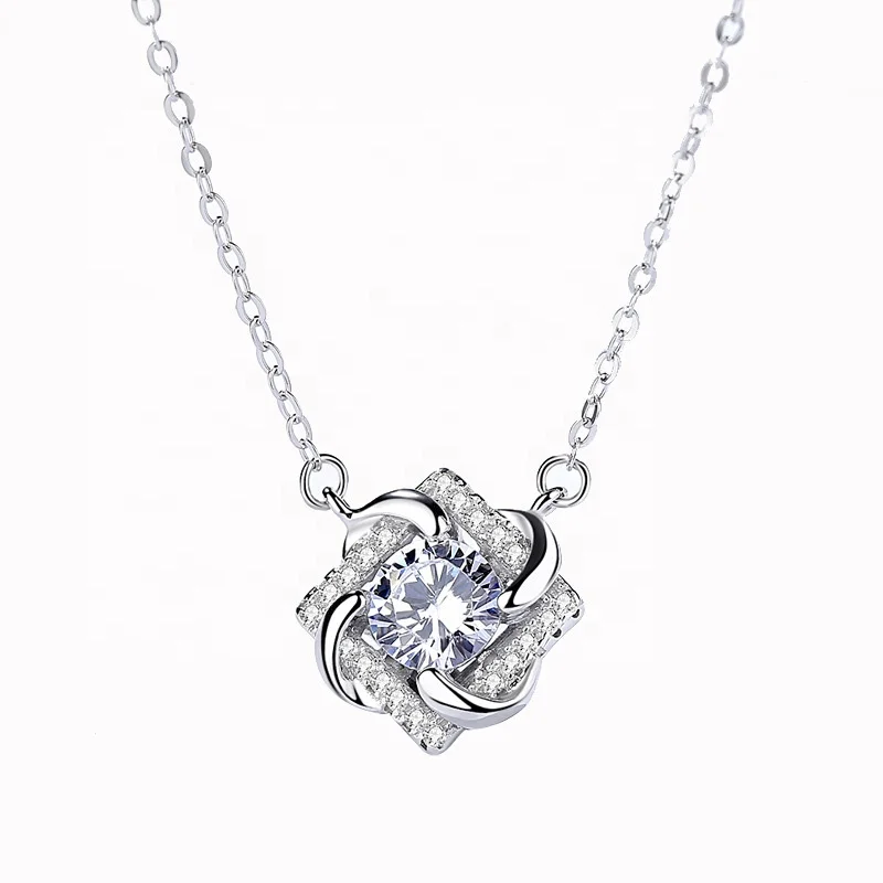 

New arrival 925 sterling silver square cz pendant necklace jewelry for women