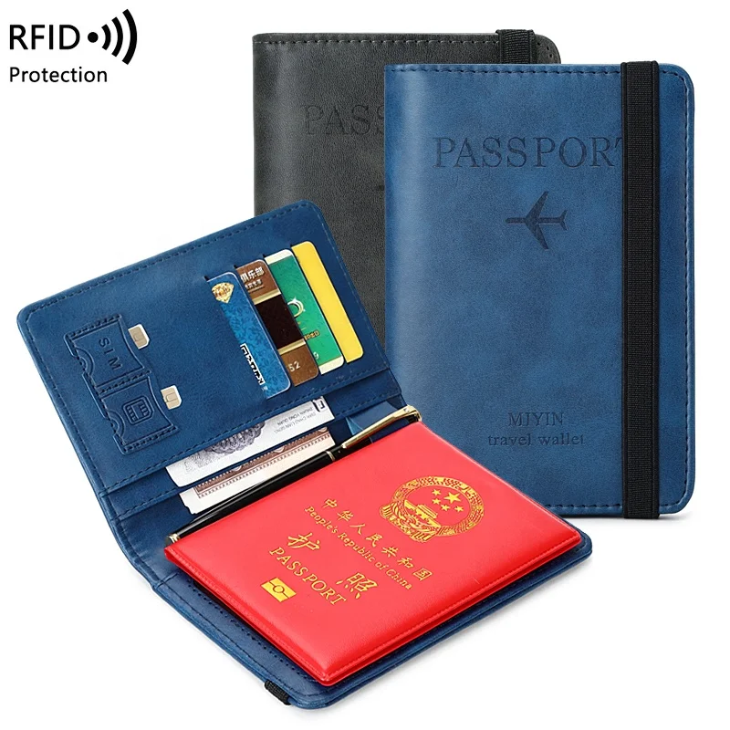 

2022 new hot vaccine card holder passport cover 4x3 inch PU leather passport and vaccine card holder wallet RFID passport holder