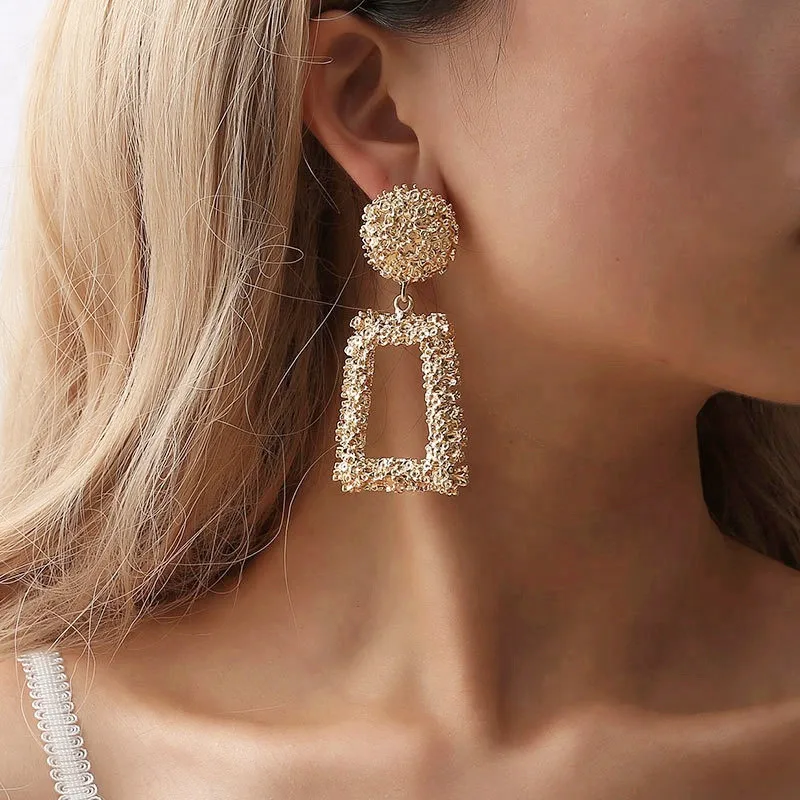 

Fashion Jewelry women dull polish geometric mexican plain 18k gold earrings