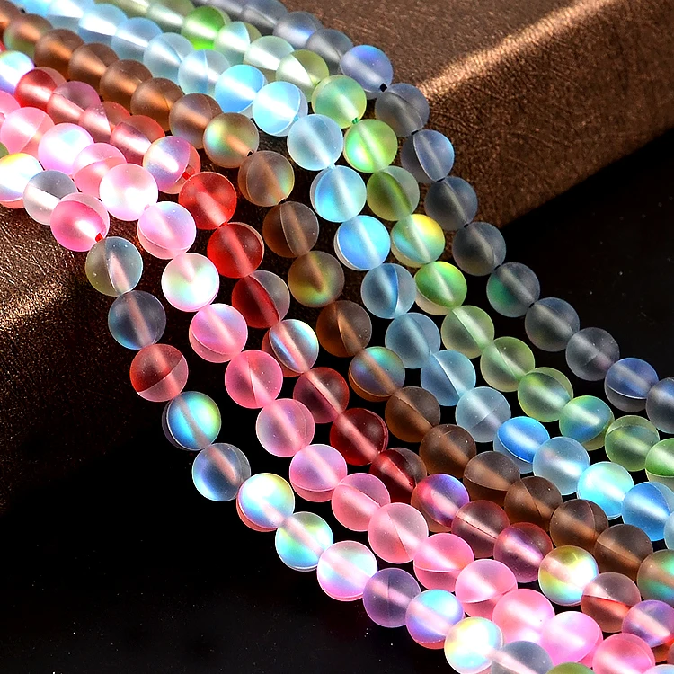 

Wholesale colourful glass crystal beads for jewelry making , 6mm round loose glass glitter rainbow moonstone beads