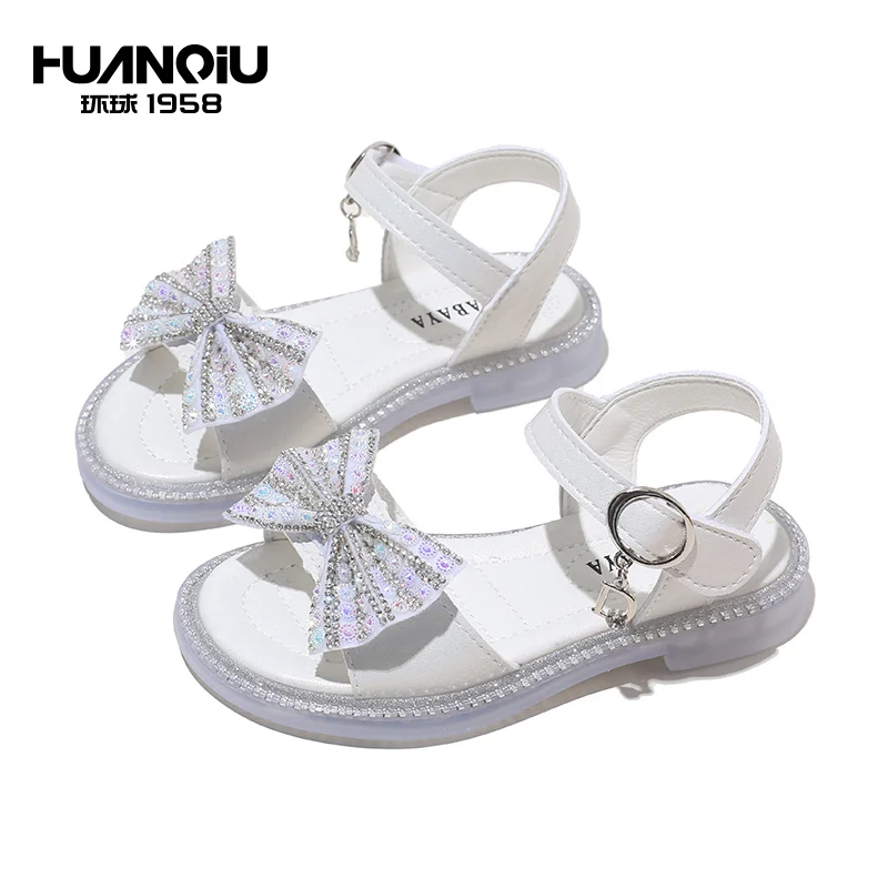 

L36185 HUANQIU BABAYA Large Bows Non Slip Fashion Girl Cute Summer Kids Sandals, Pink/white