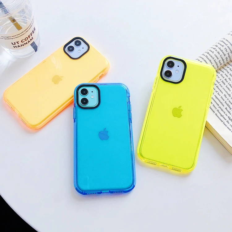 

New Arrival shock proof durable tpu tpe pc transparent fluorescent neon phone case for iphone 11 11 pro 11 pro max case