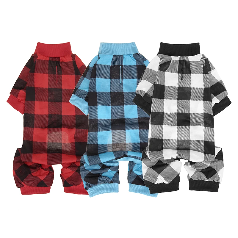 

Hot Sale Dog Four-legged Clothes Lovely Comfortable Breathable Sweaters Plaid Dog Pajamas