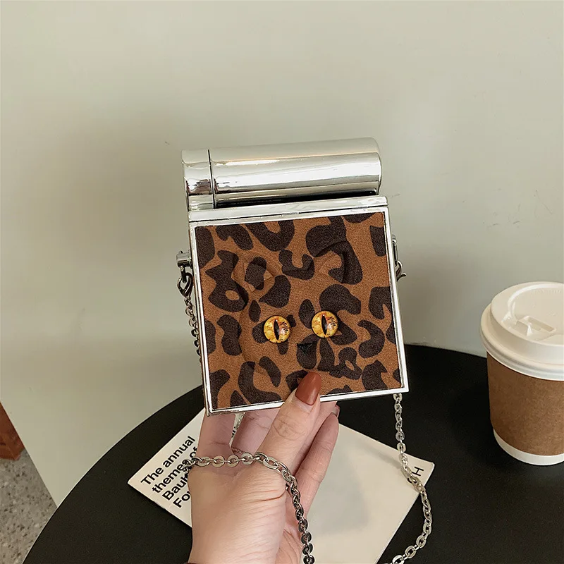 

JANHE 2022 Cute bolsas feminina Girls Cigarette Case Box messenger Bag Leopard Print Small Lady Square Handbags Mini Purse, 4colors