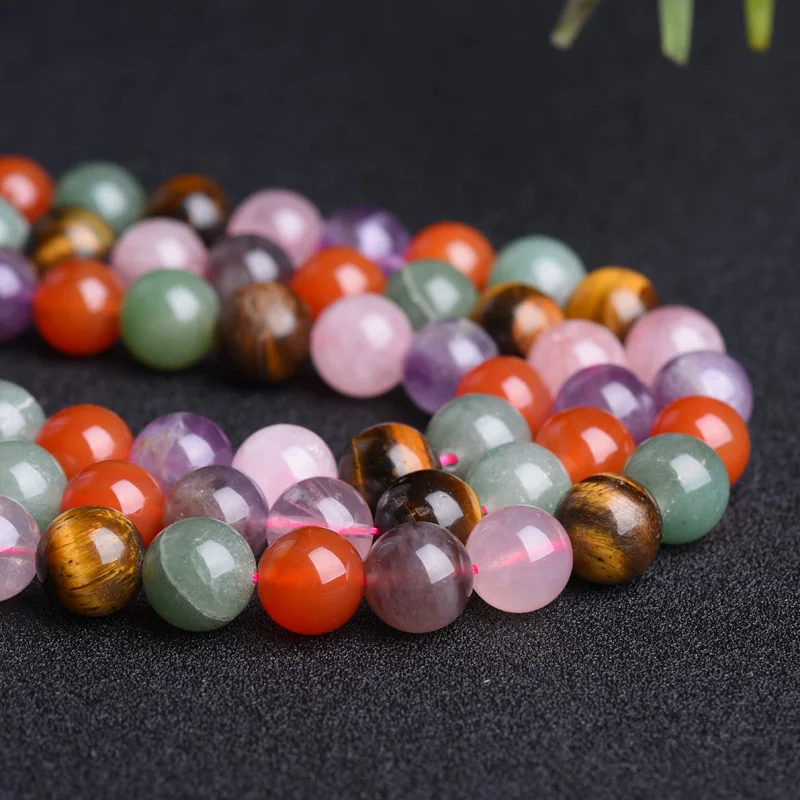 

Natural Loose Round Assorted Color Rose Quartz Amethyst Carnelian Red Agate Green Aventurine Tiger Eye Mixed Beads