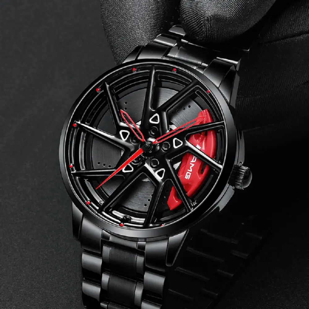 

Skeleton Caliper Dial Watches Sports Car Men Watches Quartz Waterproof Sport Rim Hub Wheel Wristwatch Car Quartz Men's Watches, 3colors
