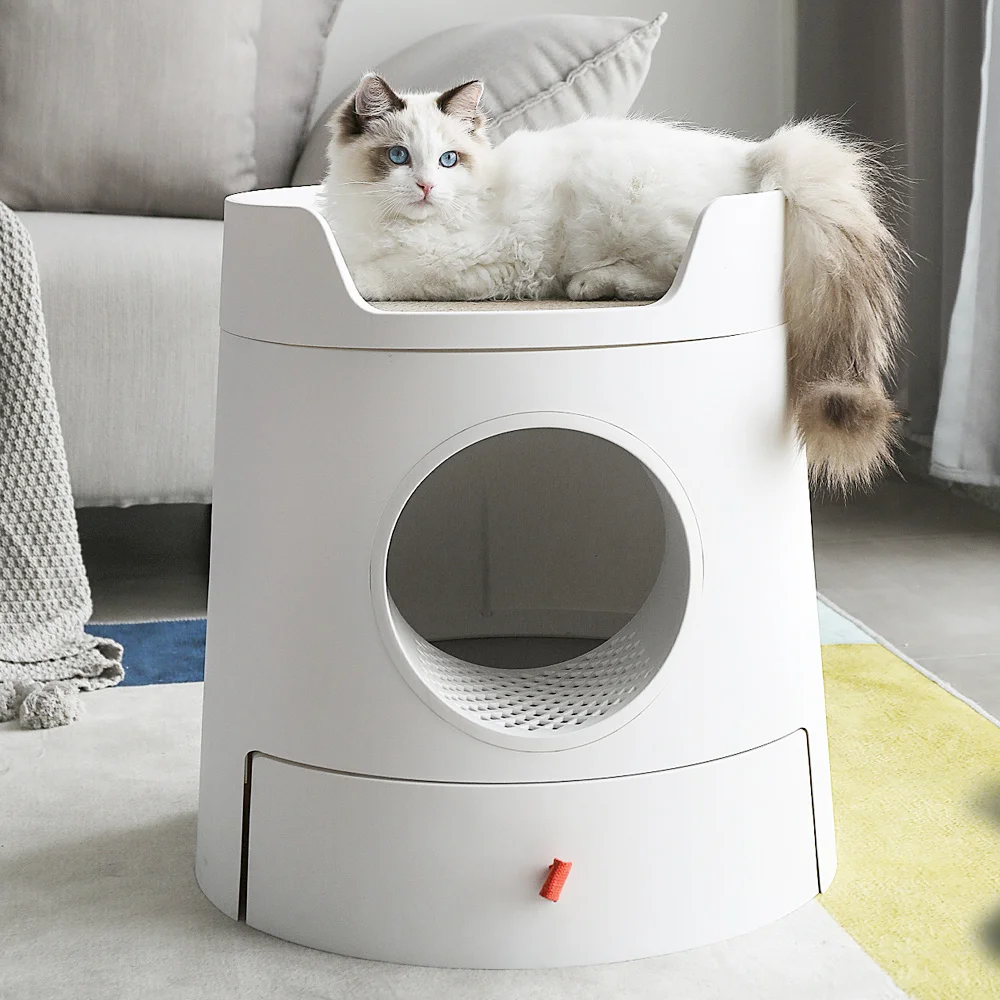 

Wholesale Large Closed Anti Splash Semi Castle Cat Litter Box With Bed