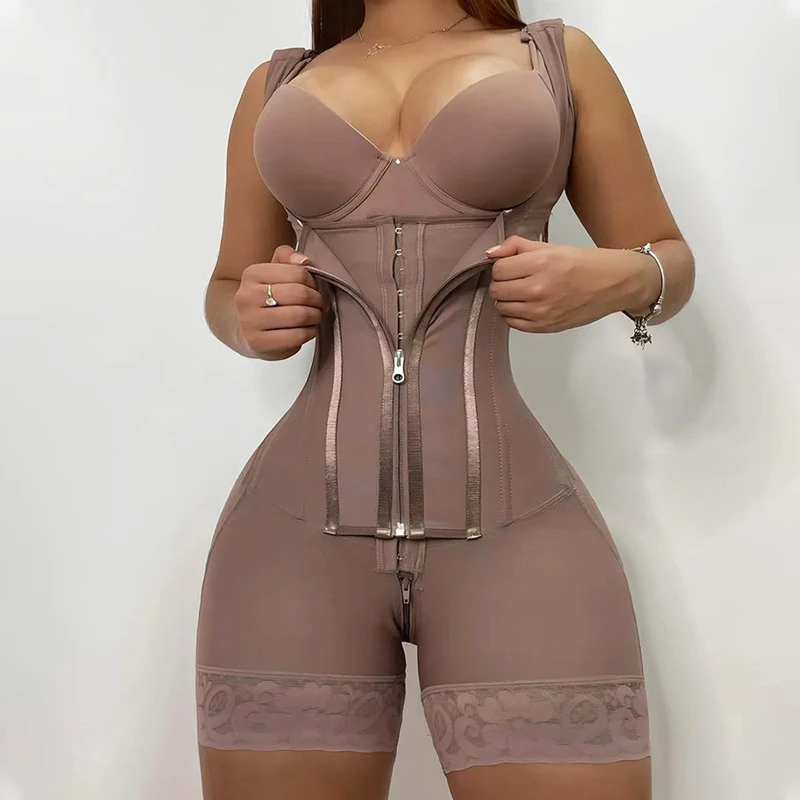 High Compression Butt Lift Slimming Waist Tummy Control Outside Zipper Inside Buckle Open Crotch With Zipper Shapewear Bodysuit