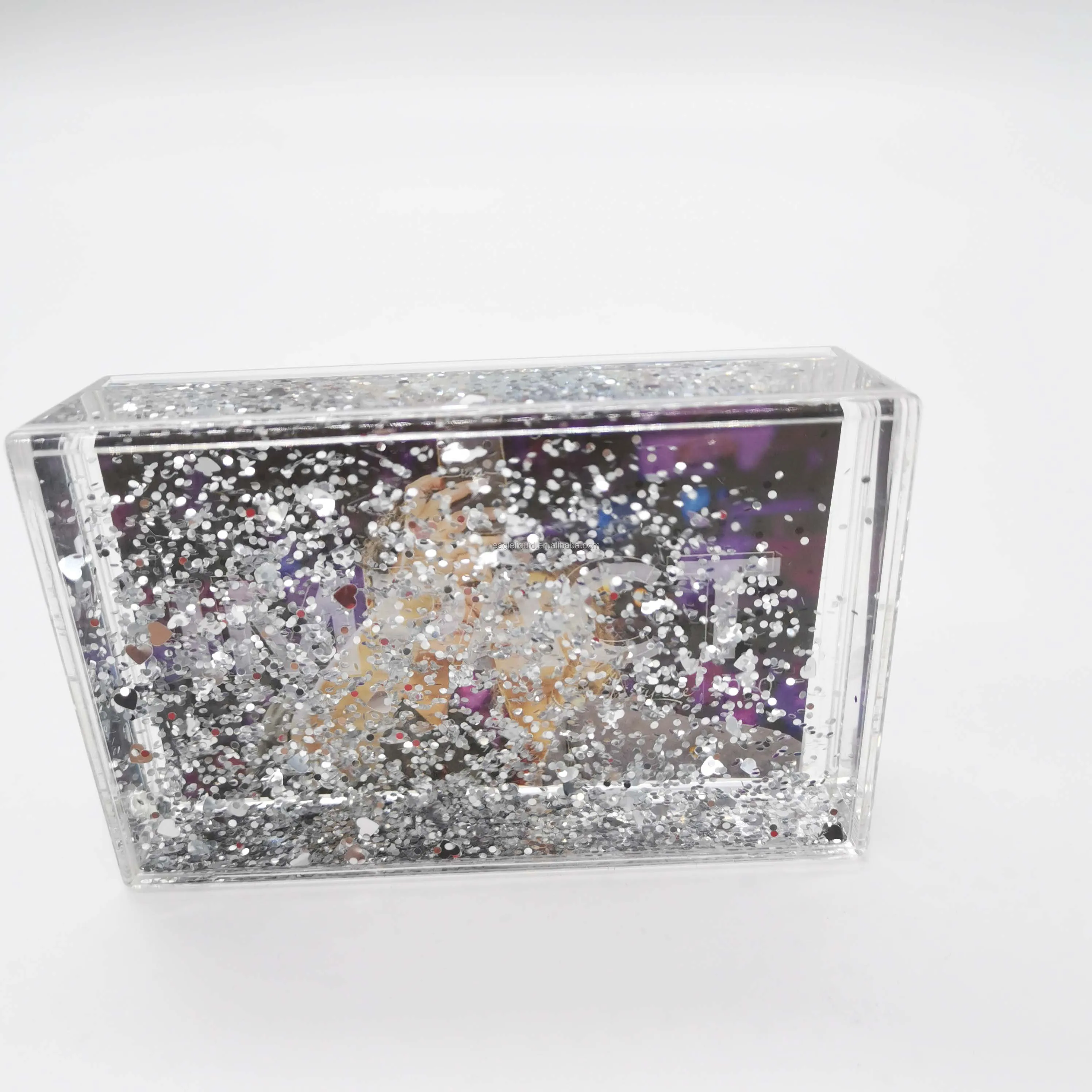 

photo frame snowglobe 2.1x3.4 inches water frame Glitter photo frame, Clear acrylic, colorful glitters