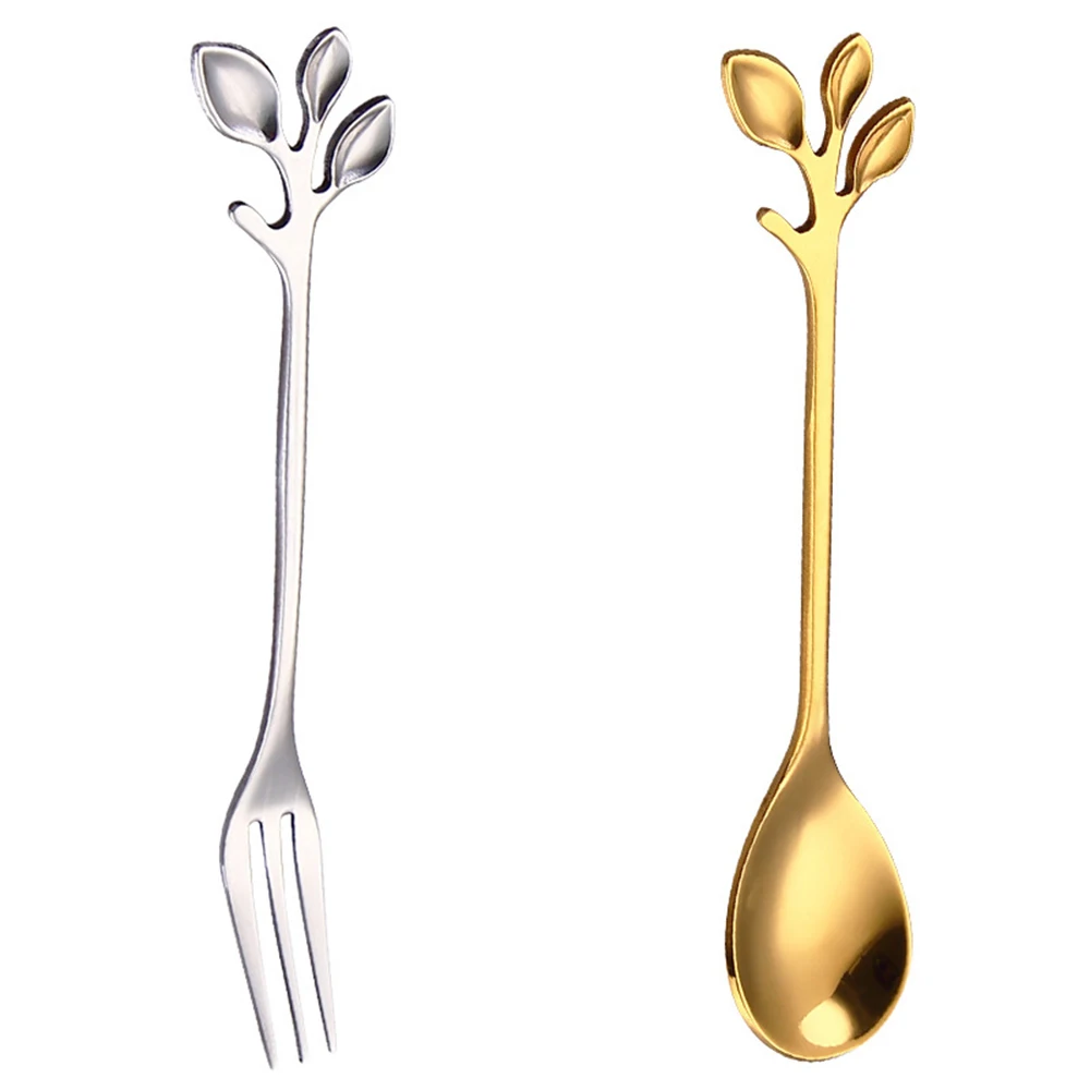 

Creative Branch Leaves Spoon/Fork Stainless Steel Spoon Coffee Stirring Spoon Christmas Gift Kitchen Accessories Tableware, As photo