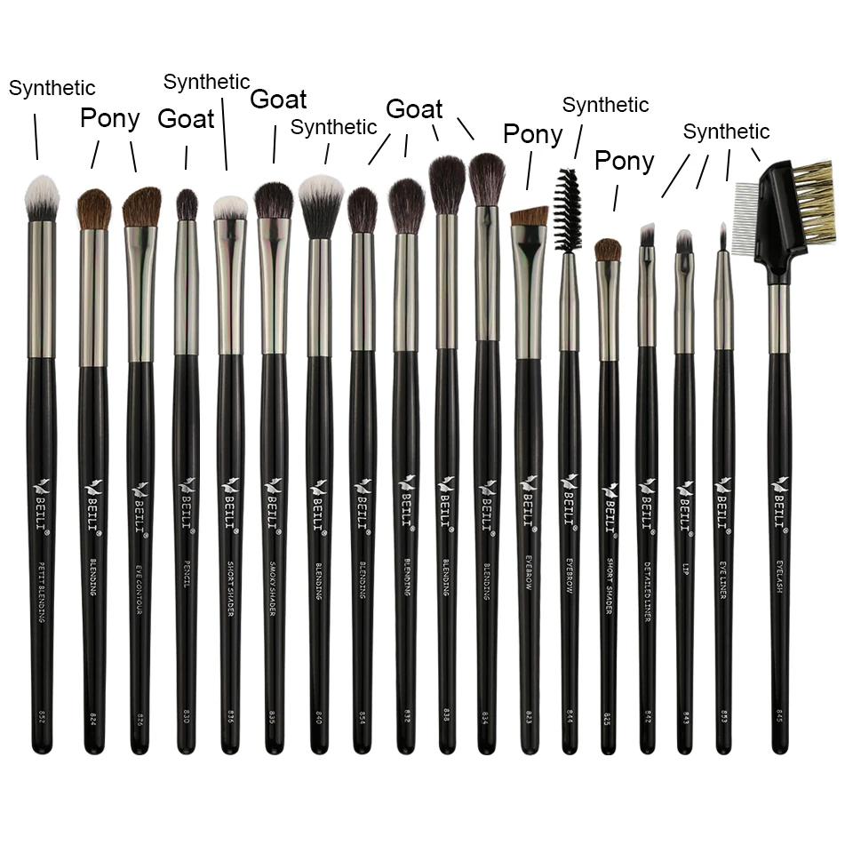 

BEILI 18pcs black goat pony hair makeup brush professional eye makeup brush customized wholesale cosmetic tools