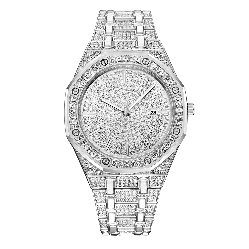 

luxury wristwatch diamond watch gold silver men with case jewelry gifts big dia watch suppliers ice d watch quartz hip hop