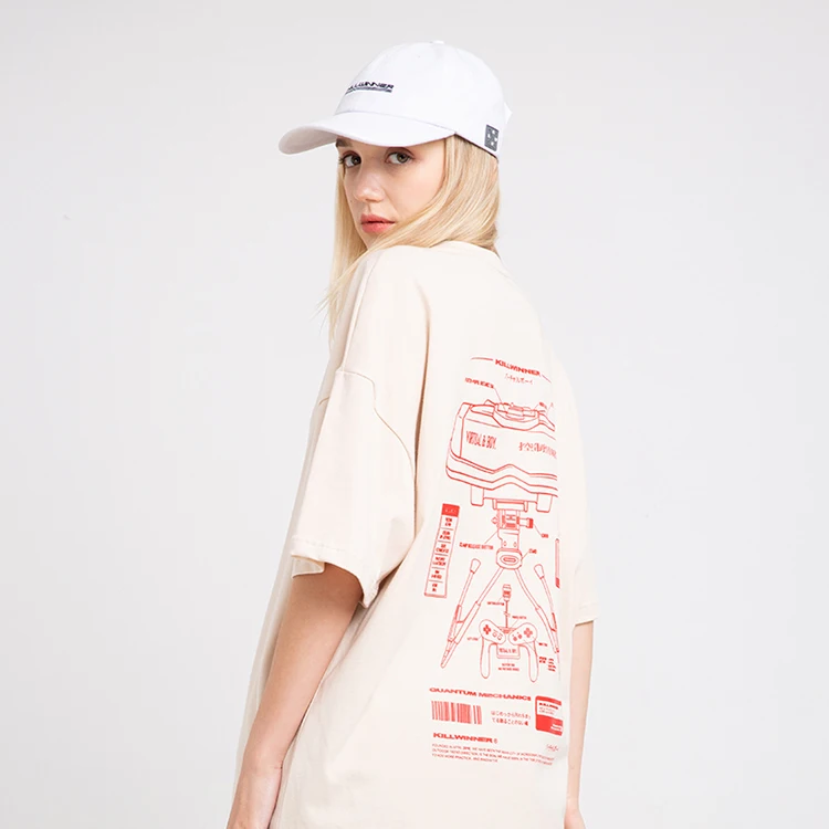 

Killwinner brand new design short sleeve ladies tee original hip hop custom printing oversized tshirt men, Black,apricot