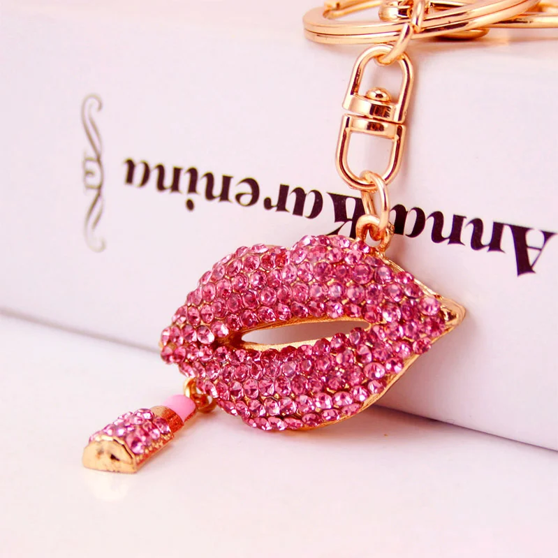 Wholesale New Design Key Ring Rhinestone Lip Gloss Lipstick Holder Lips