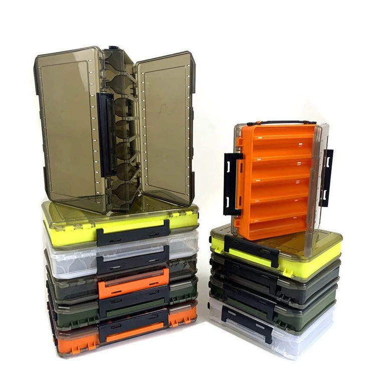

Double Sided 12 10 Compartments Plastic Fishing Lure Tackle Box Hooks Baits Storage Case, Picture