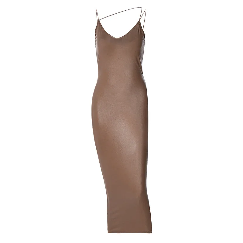

Sexy Summer Outfits 2022 Leather Suspender Dress Spring New V-neck Skirt Leather Dress Women