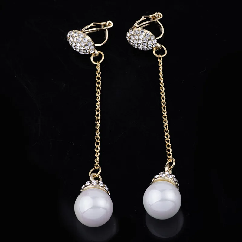 

2021 hot selling Bride wedding without pierced ear clip long red pearl silver jewelry earrings, As pictures