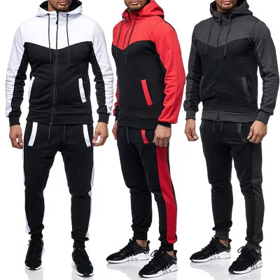 

Wholesale Sport Sweatsuit Zipper Casual Hoodies Jogger Two Piece Set Long Sleeve 2021 New Tracksuit For Men, Shown