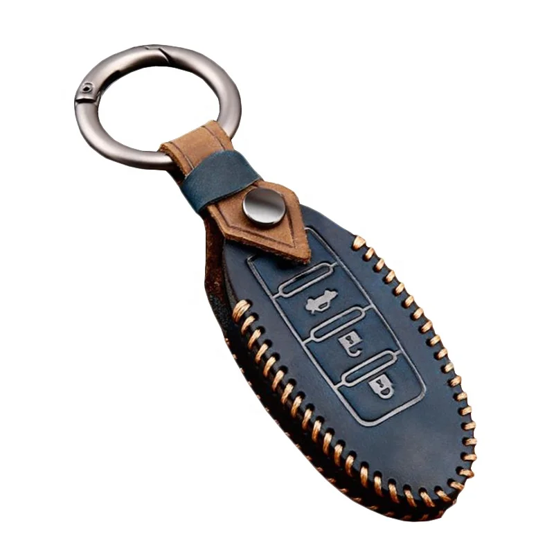

Fashion leather key case suitable for Nissan smart key Crazy Horse skin cover, Blue\coffee brown