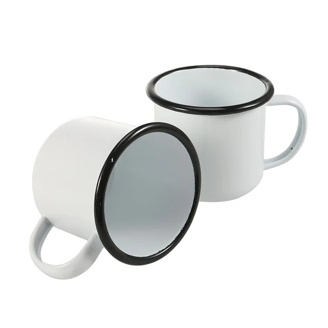 

Customized logo white enamel ceramic mug cup with handle
