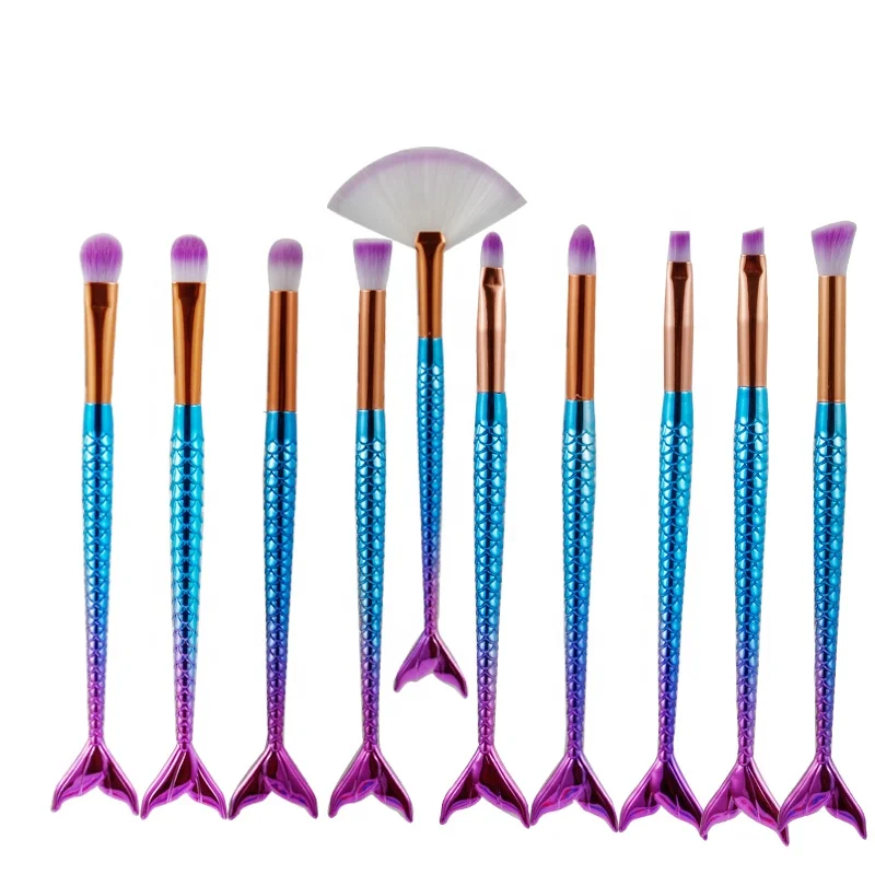 

10PCS Mermaid Makeup Brushes Eyeshadow Eyebrow lip Contour cosmetics tool Mermaid Make up Brushes, Customized color accepted