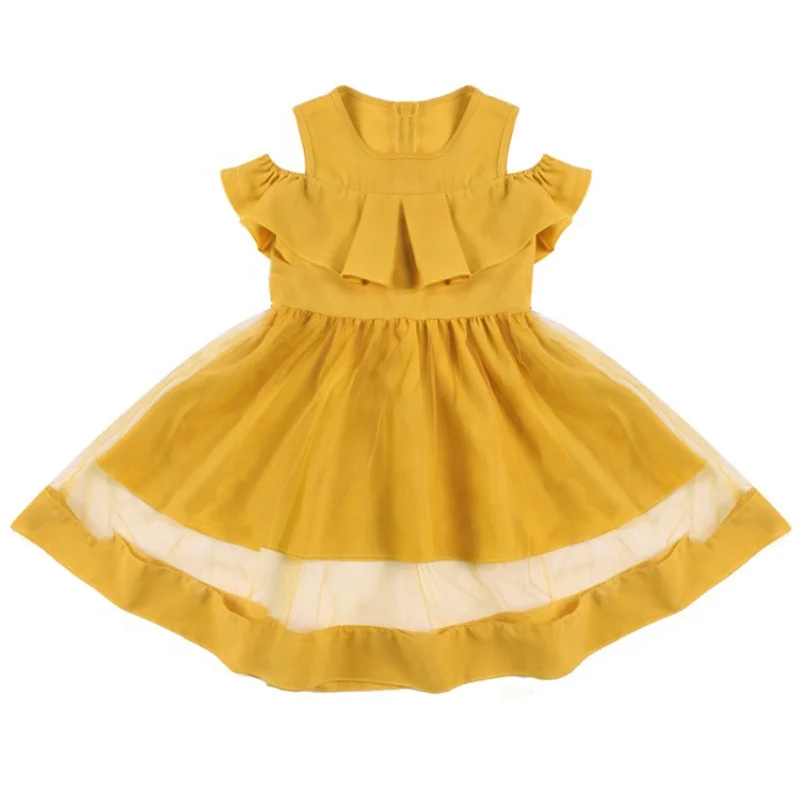 

B60135A 2019 Little girl summer pure color princess dress, Yellow red pink