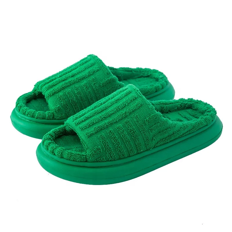 

Wholesale Luxury Corduroy Plush Fluffy Footwear Women Slides Cotton Green Terry Towel Open Toe Sandals Slippers, Green, plum, black