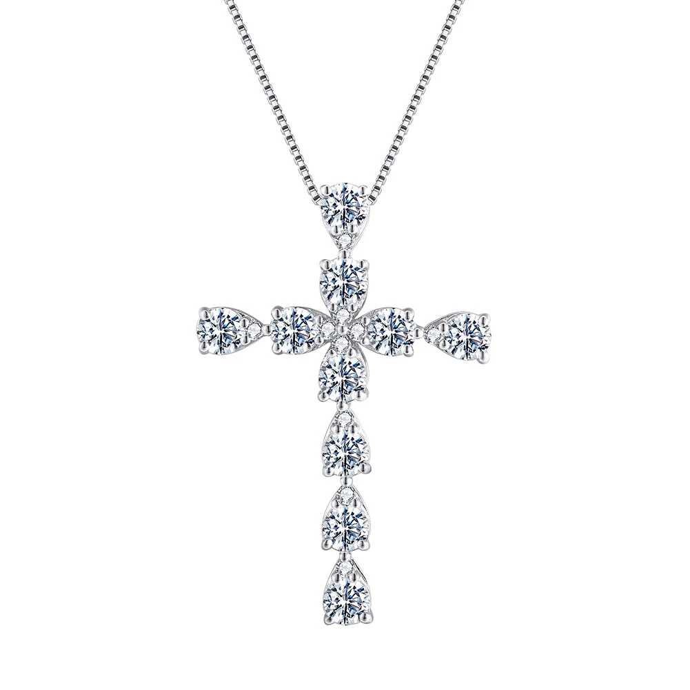 

Handmade Trendy Cross Necklace White Sapphire Chain Necklaces Women 925 Sterling Silver Necklace