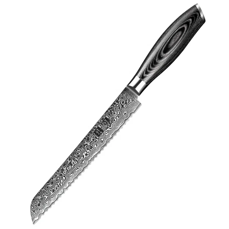 

New 8 Inch Pattern Pakka Wood Handle damascus Stainless Steel Serrated Bread Knife