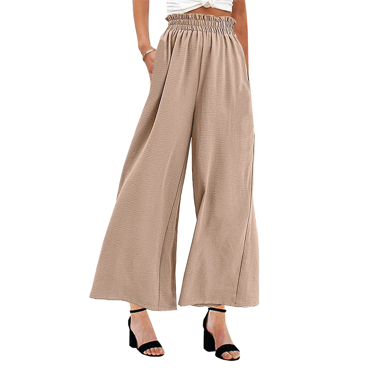 Hot Selling Casual Solid Color High Waist Wide Leg Comfortable Slack Pants for women