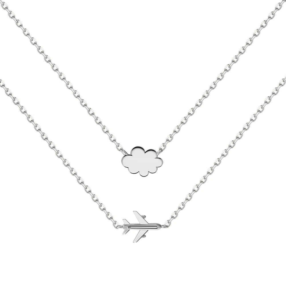 Dylam Hot Sale Creative Airplane Cloud Chain Pendant 18K Gold Double Layered Necklace Exquisite S925 Silver Necklaces for Women