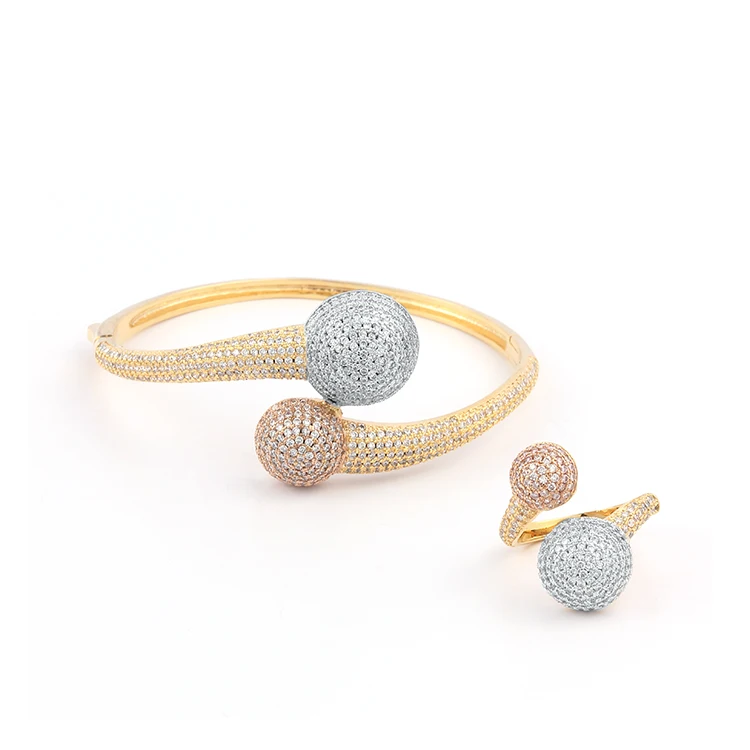 

IPMIN 2020 New Product Tri-Color Mixed Copper Jewellery Set Bracelet and Ring