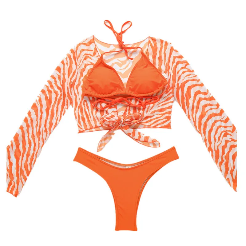 

2021 New Fashion Swimsuit Two Piece swimsuits For Women Sexy Long Sleeve Swimsuit, Red/orange/stone pattern