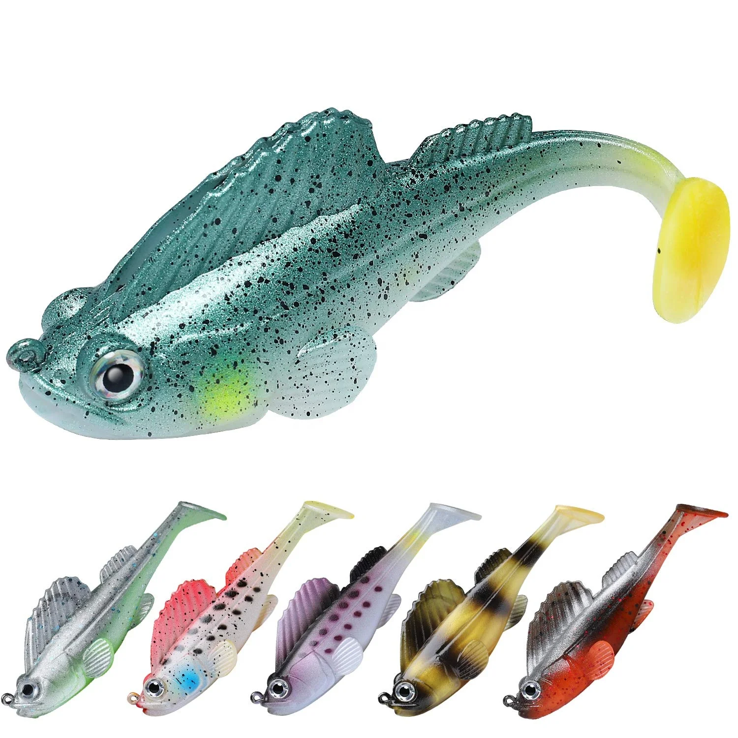 

TRUSCEND Pre-Rigged Jig Head Fishing Lures Big Weedless Swim Baits Lure with VMC Hook Spinner Trout Crappie Walleye Fishing Jigs, F1-3.5"-0.77oz