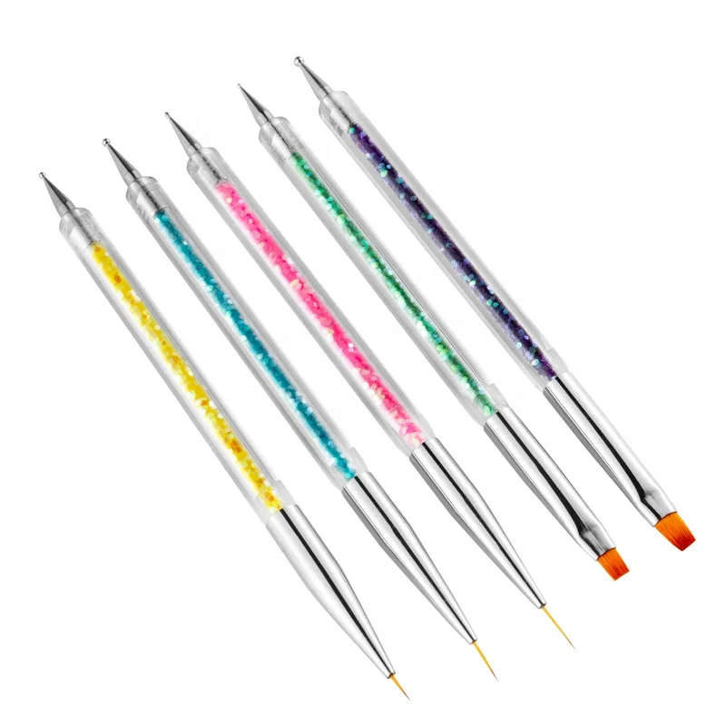 

5Pcs/set Dual End Nail Art Dotting Pen Acrylic Drawing Liner Flower Brush Rhinestone Crystal UV Gel Painting Nail Brush, Pink