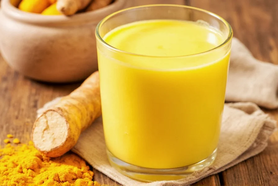 Golden turmeric milk in ceramic mug with spices