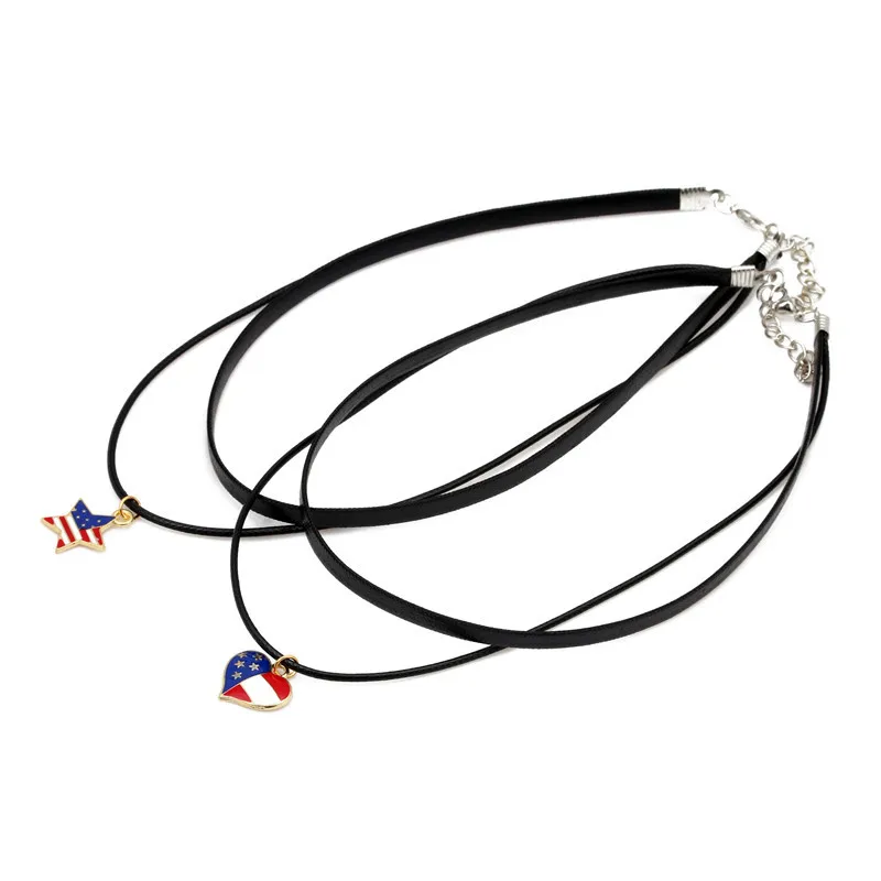 

Independence Day Fashionable Multi-layer Simple Jewelry American Flag Chocker Collar Necklace 4th July Women, As picture