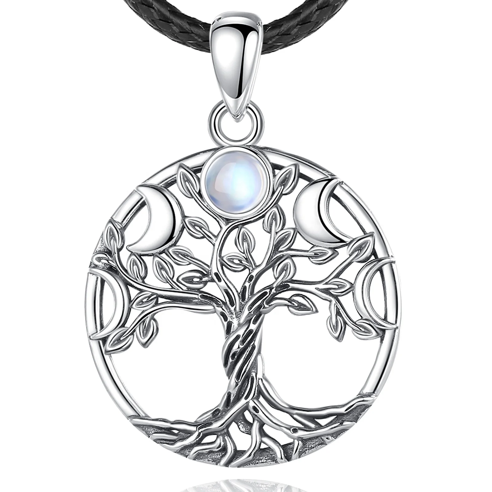 

Merryshine Mens Jewelry 925 Sterling Silver Moon Phase Tree Design Pendant Necklace with Moonstone