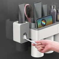 

Amazon Top Seller 2019 High Quality Wall Mount Bathroom Accessories Toothbrush Box Magnetic Cup Holder Toothpaste Dispenser