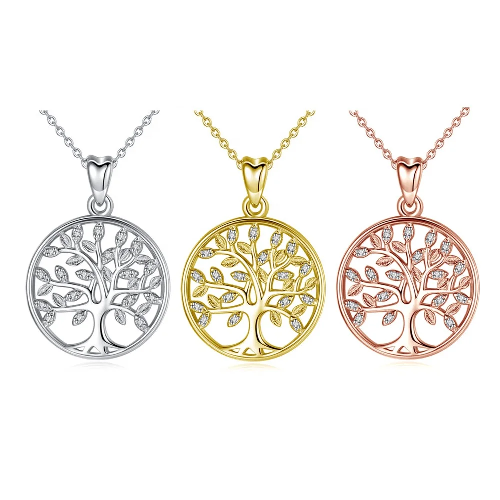 

Isunni Fashion Style No fading Tree of Life pattern 925 Sliver Necklaces with Rhinestone