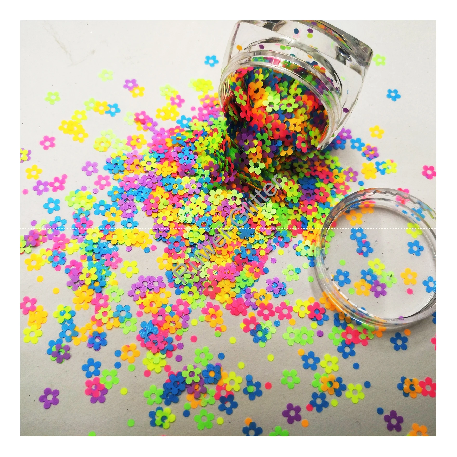 

Mix NEON Matte Color Solvent Resistant Glitter Hollow Flower Shape for Nail Polish Makeup Facepaint in Jar