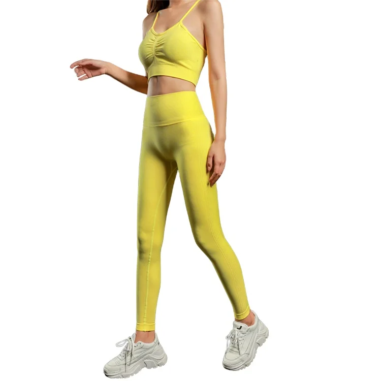 

European and American seamless summer new yoga clothes quick-drying sportswear suit hip-lifting yoga fitness clothes, As picture