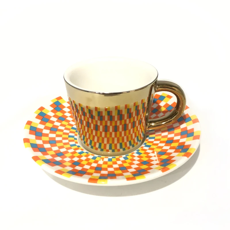 

OEM Mirror cup set porcelain gold owl panda unicorn ceramic coffee cup mug and saucer gold tea cup, Customized color