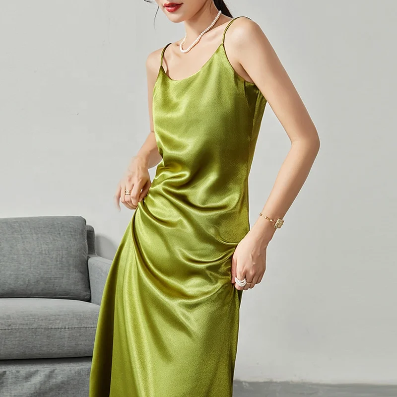 

Ladies socialite light luxury 100% silk slips new design slim comfortable soft touch sleeveless sexy bodycon midi dress women, Shown,or customized color,provide color swatches