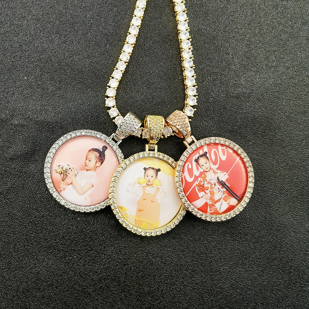 

Custom Cubic Zircon Sublimation Made Photo Medallions Necklace With Tennis Chain Rope Chains Gifts Picture Necklace Pendant, Silver,gold,rose