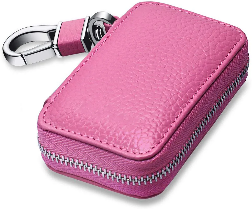 Custom Genuine Leather Car Smart Key Chain Keychain Holder Metal Zipper